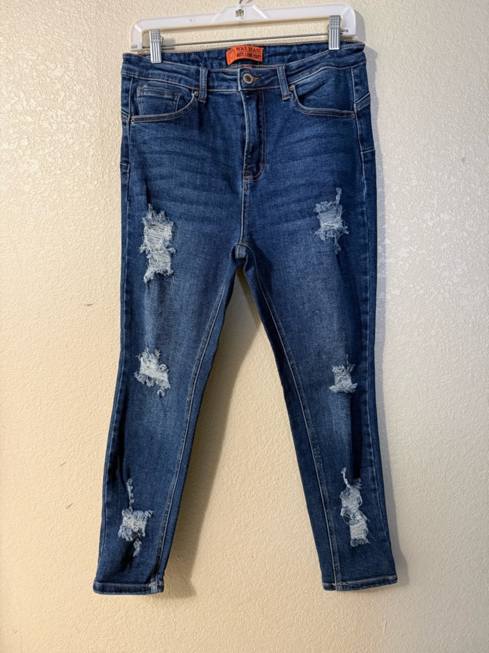 Wax Jean Dark Blue Ripped Skinny Jeans